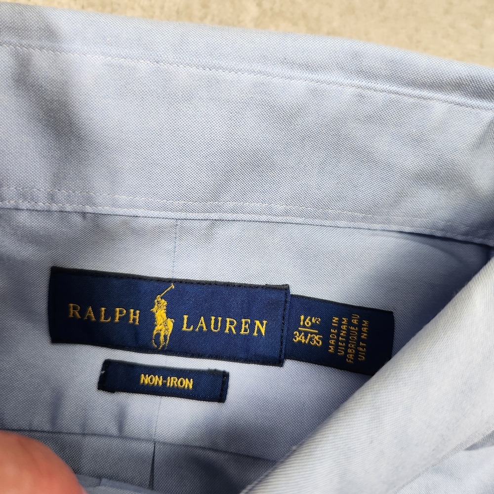 Polo Ralph Lauren Shirt Men 16.5 Oxford Cloth Button Down Blue Cotton Wealth - Picture 8 of 10